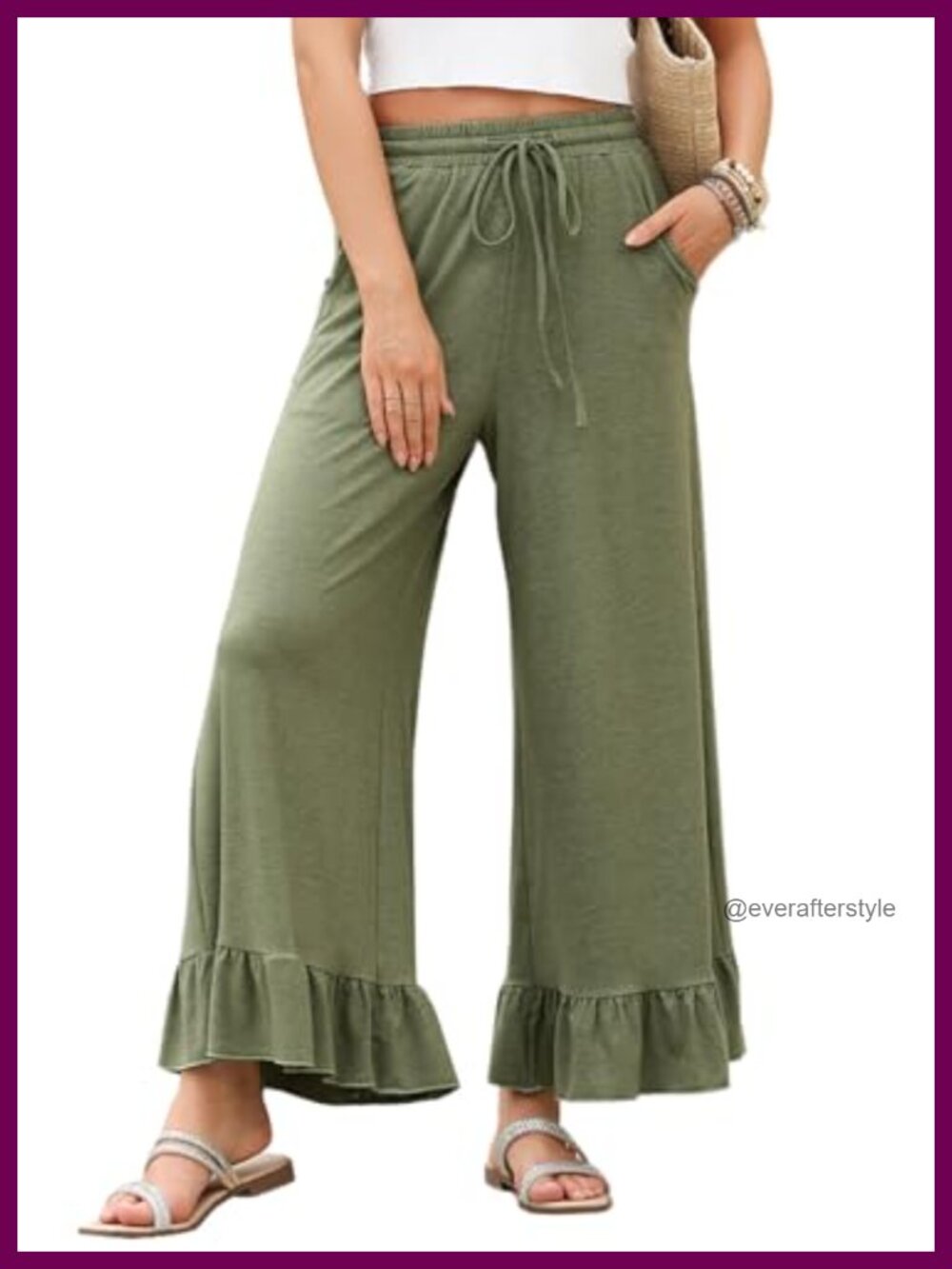 Womens High Waisted Wide Leg Palazzo Pants Ruffle Hem Pockets Pull On Lounge